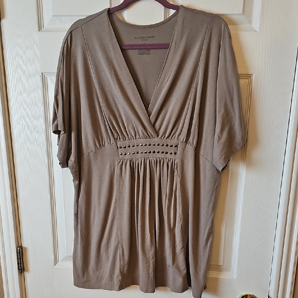 Pre-loved Maternity Taupe V-Neck Blouse with Gathered Detail